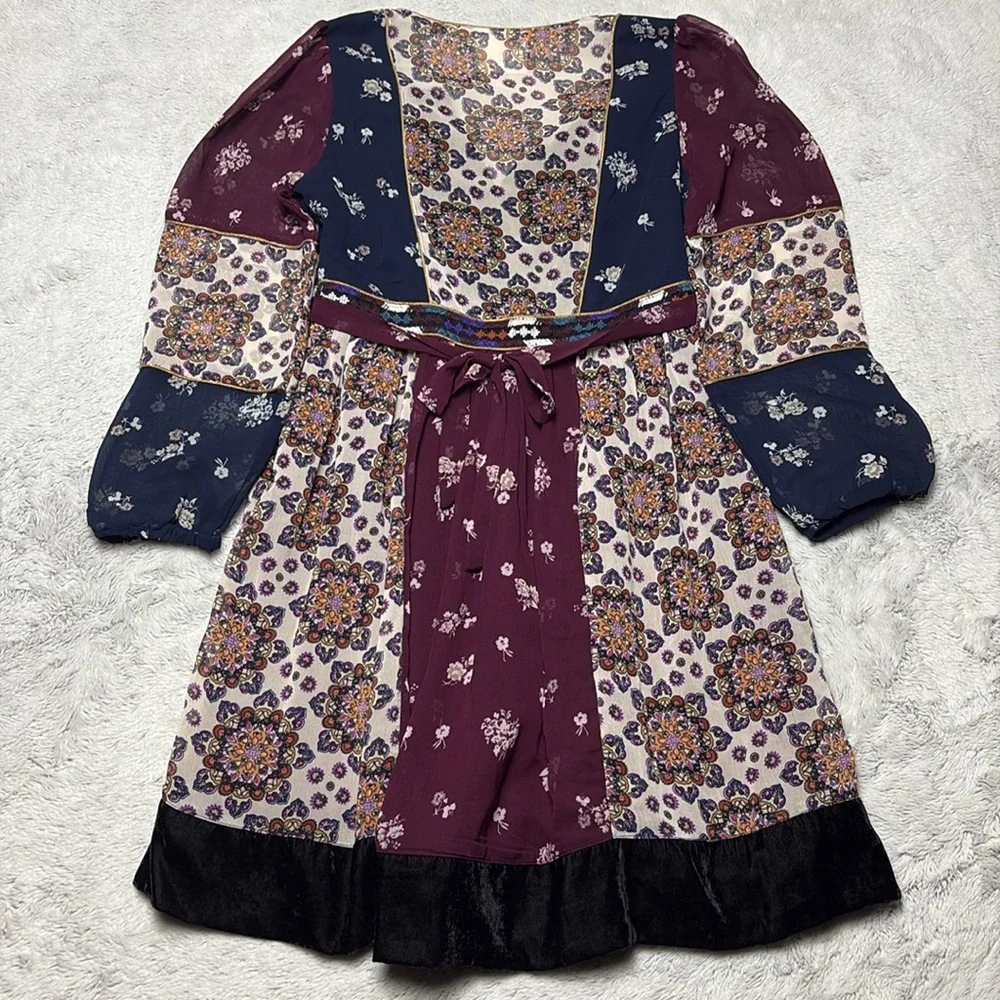 Anthropologie Maeve Quartier Dress Patchwork‎ Renaissance Boho Artsy Party XS